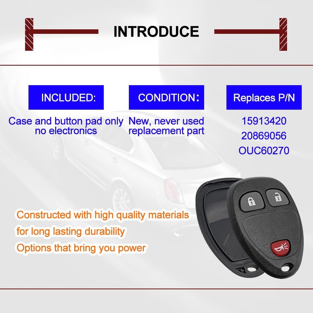 Key Fob Keyless Entry Remote Shell Case Compatible with Silverado Black