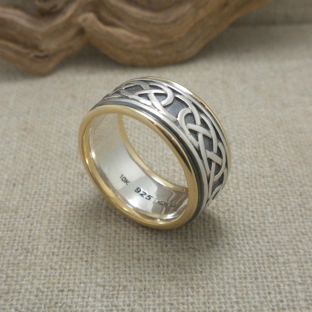 Sterling Silver & 10K Celtic Knot Wedding Ring KEITH JACK Various Sizes
