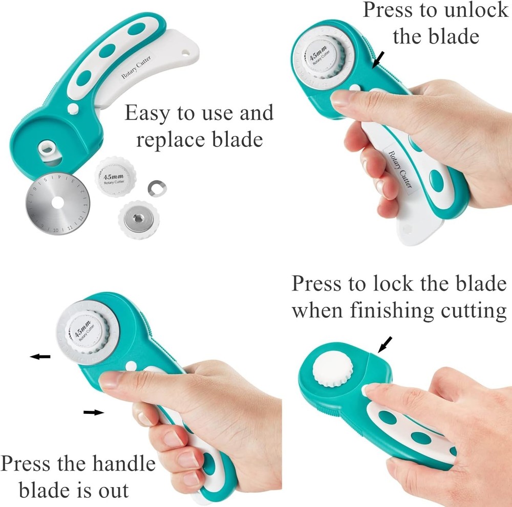 45mm Rotary Cutter Set with A3 Mat & Quilting Ruler=