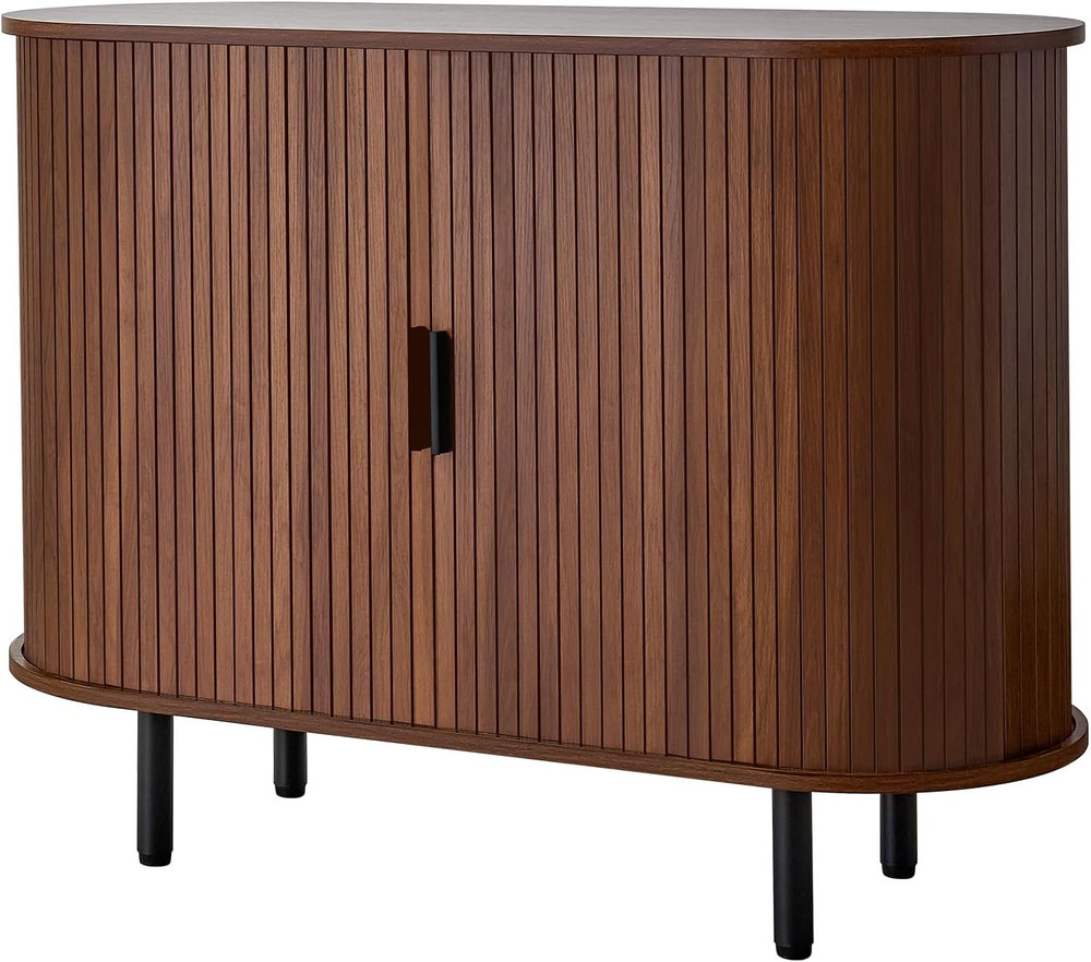 Mid Century Coffee Bar Cabinet with Storage & Sliding Doors, Walnut