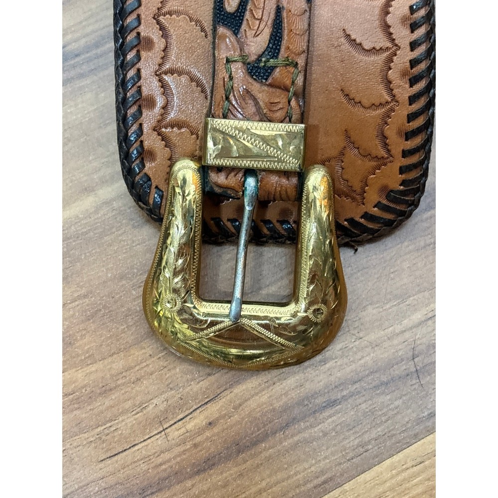 Vintage Leather Tooled Western Holster Belt