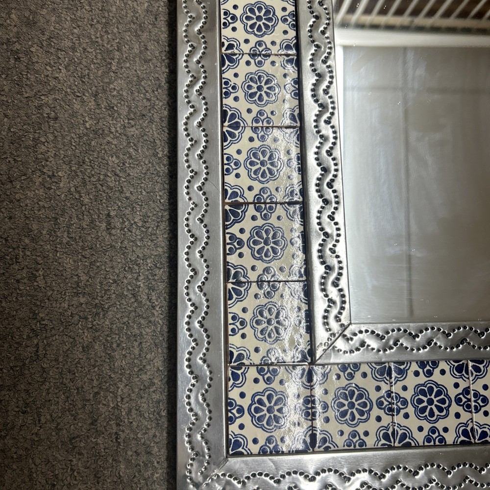 16’ By 19’ Medium Mexican Tile & Tin Framed Wall Mirror, Hand Made
