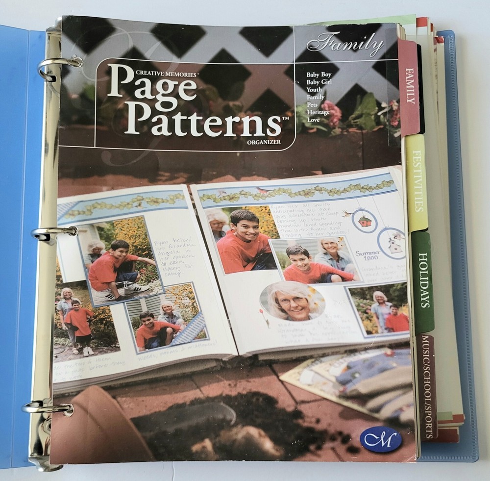 CREATIVE MEMORIES BLUE PAGE PATTERNS ORGANIZER BINDER FILLED OVER 200 PAGES