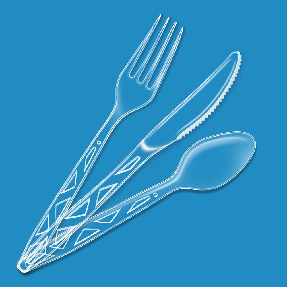Amazon Basics Disposable Clear Assorted Cutlery Set, Large Pack,
