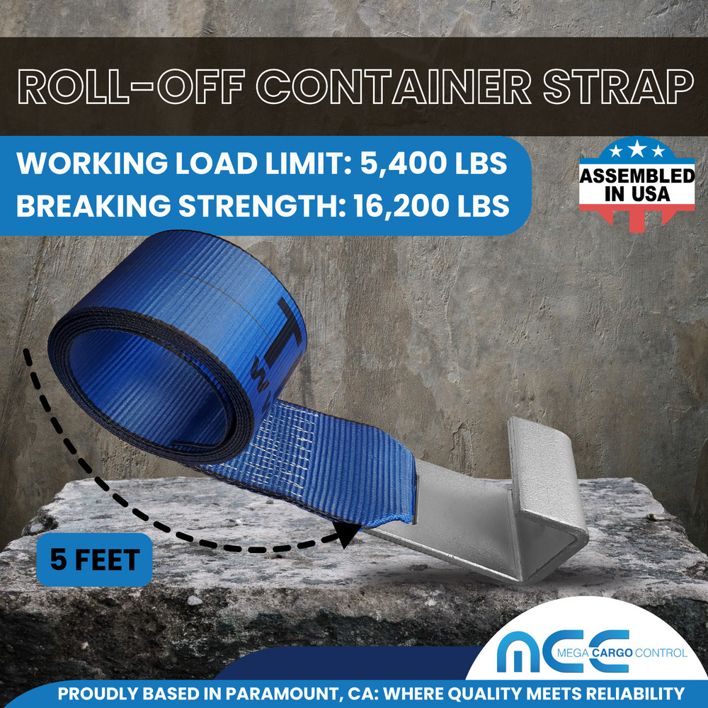 USA 2 Pack 4" x 5' Roll Off Container Winch Strap w/ Flat Hook 5400 LBS BLUE