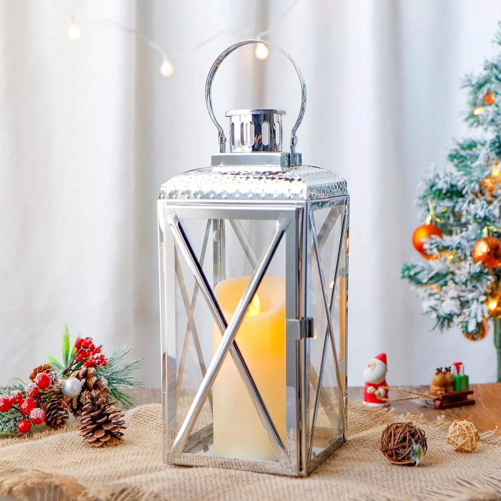 14" H Square Stainless Steel Lantern