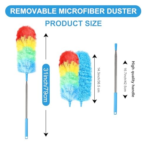 Rainbow Extendable Static Duster Reusable Microfiber Duster 32-100inch-3pcs