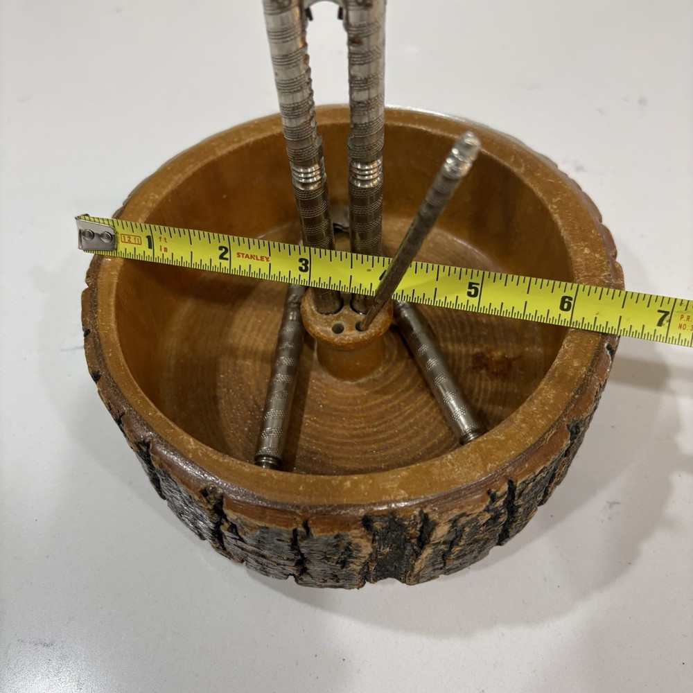 Bark Edge Wood Nut Bowl Set Nutcracker Tools Barware Vintage Mid-Century Rustic
