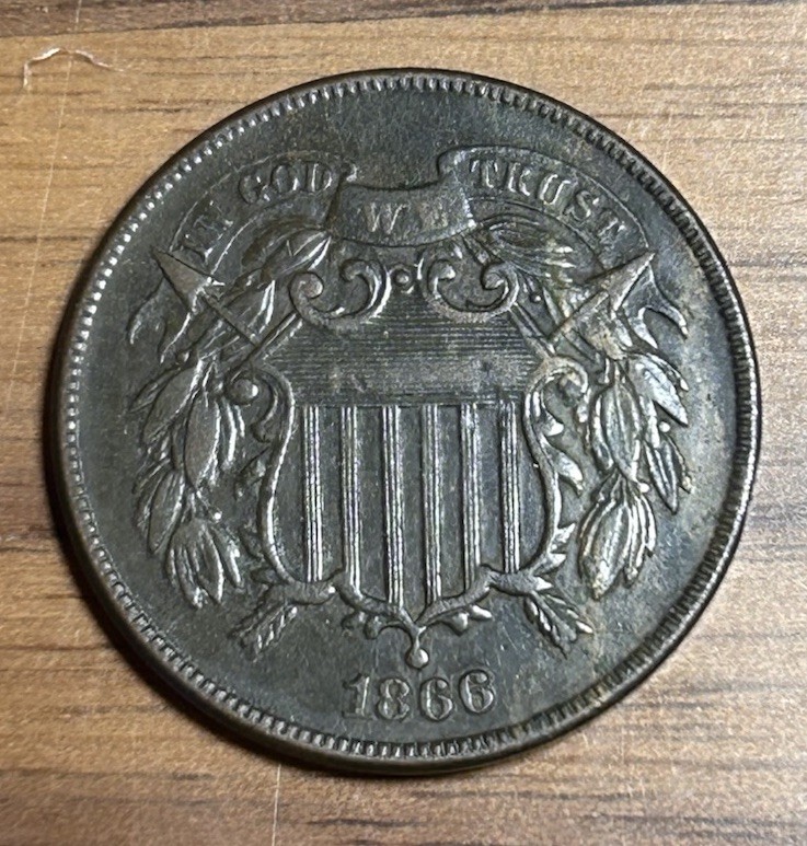 1866 US Two Cent Coin FULL MOTTO