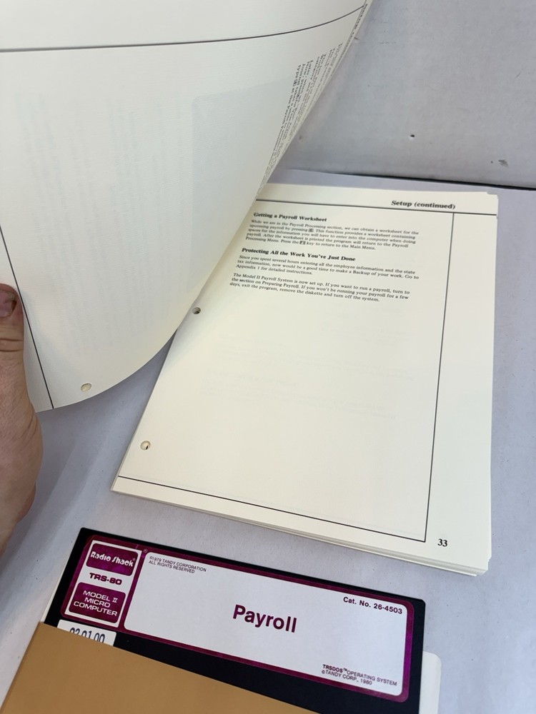 Radio Shack TRS-80 Payroll Program Diskette Certified w/ Documentation #20