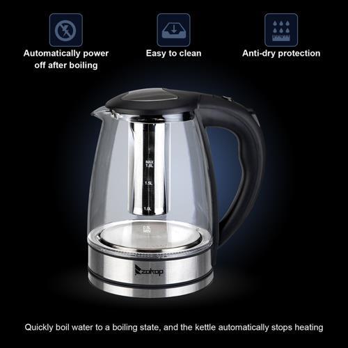 Electric Kitchen Glass Water Tea Kettle 1200W 1.8L Auto Shut-off LED Durable