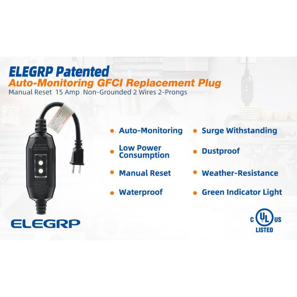 1 Ft. 15 Amp Manual Reset 2 Prong In-Line Portable GFCI Replacement Plug Assembl