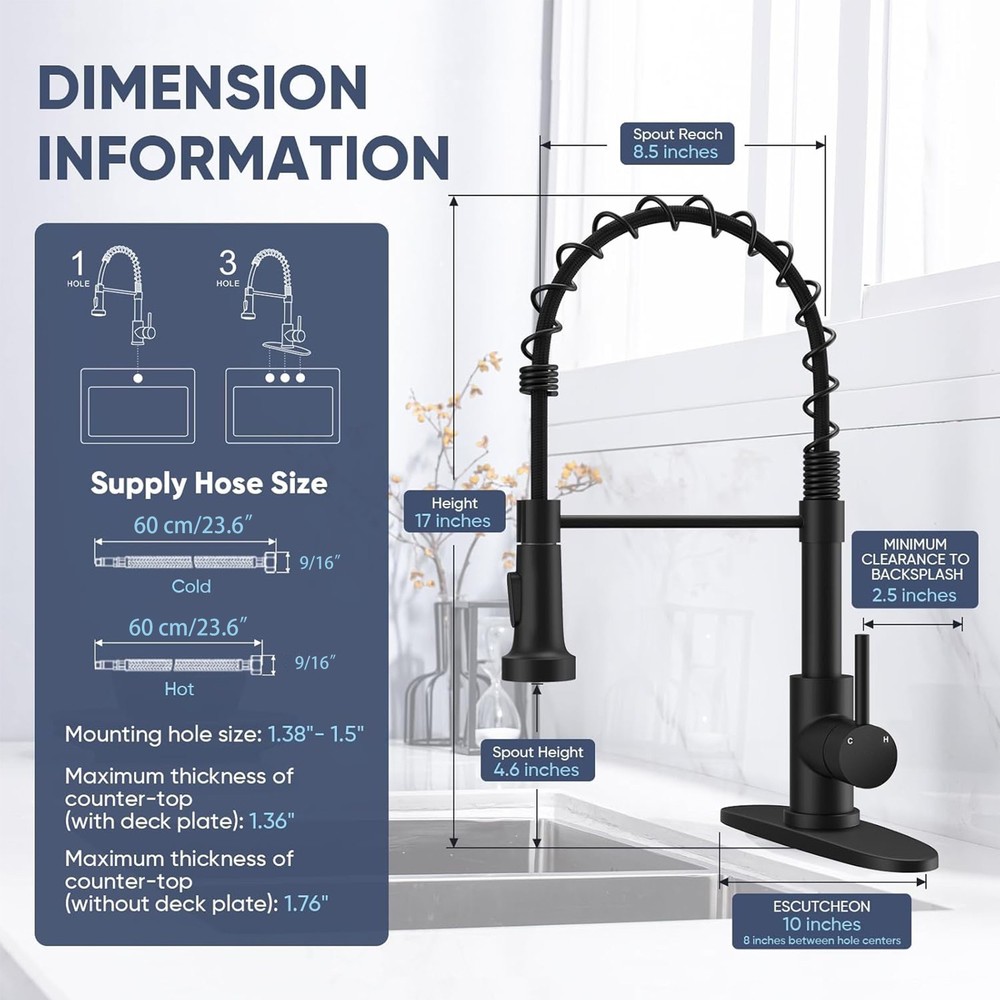 Kitchen Faucet with Pull Down Sprayer Single Handle Kitchen Sink Mixer Tap Black