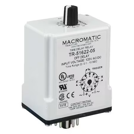 Macromatic Tr-51626-05 Single Function Time Delay Relay, Octal, Off Delay, 1