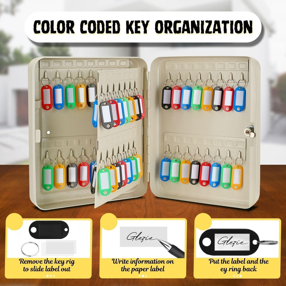 Flexzion Key Box Wall Mount with Code, Key Cabinet with 60 Key Holder Organizer