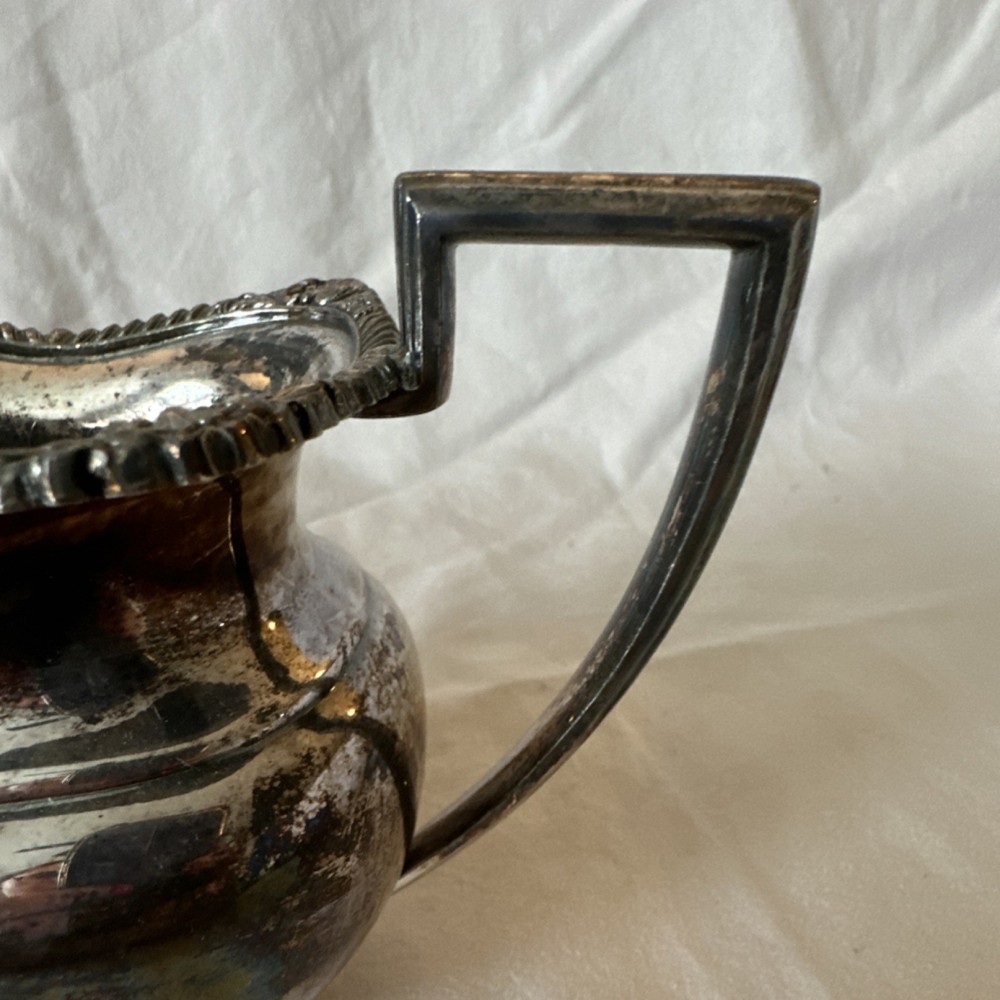 LGW&S Silverplate Creamer Ornate Rim Angular Handle Antique Style