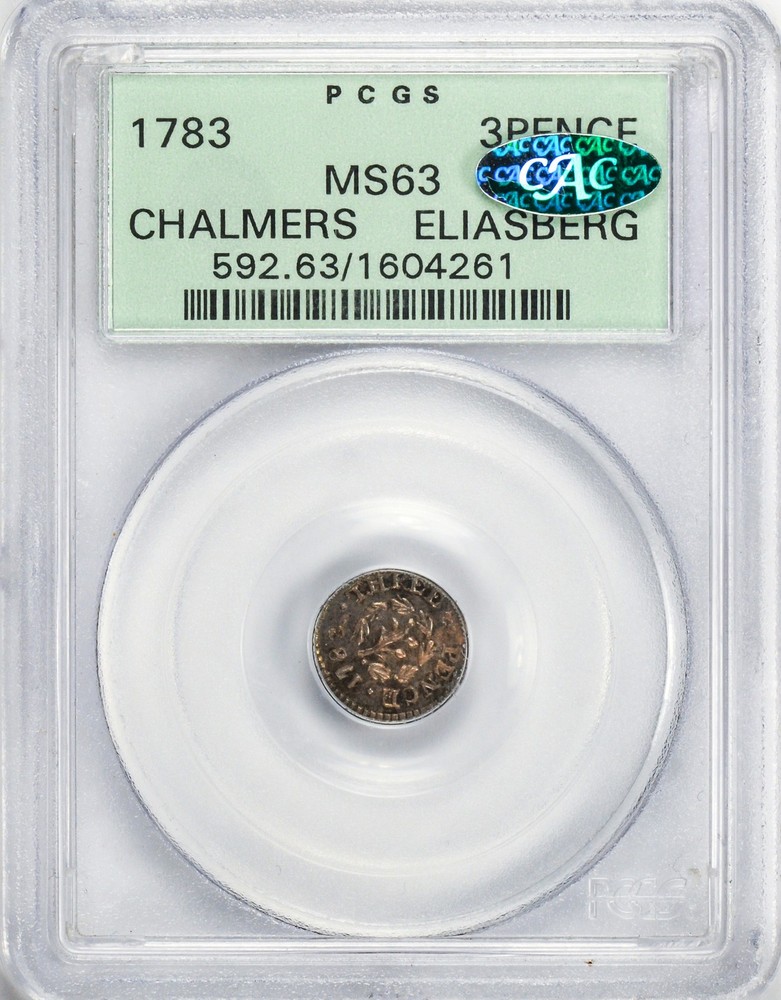 1783 CHALMERS 3PENCE PCGS MS 63