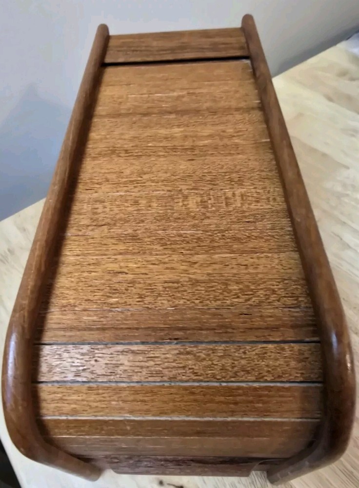 VINTAGE MCM TeakTech Rolltop Storage Unit Filled With Various Hard Disk EUC