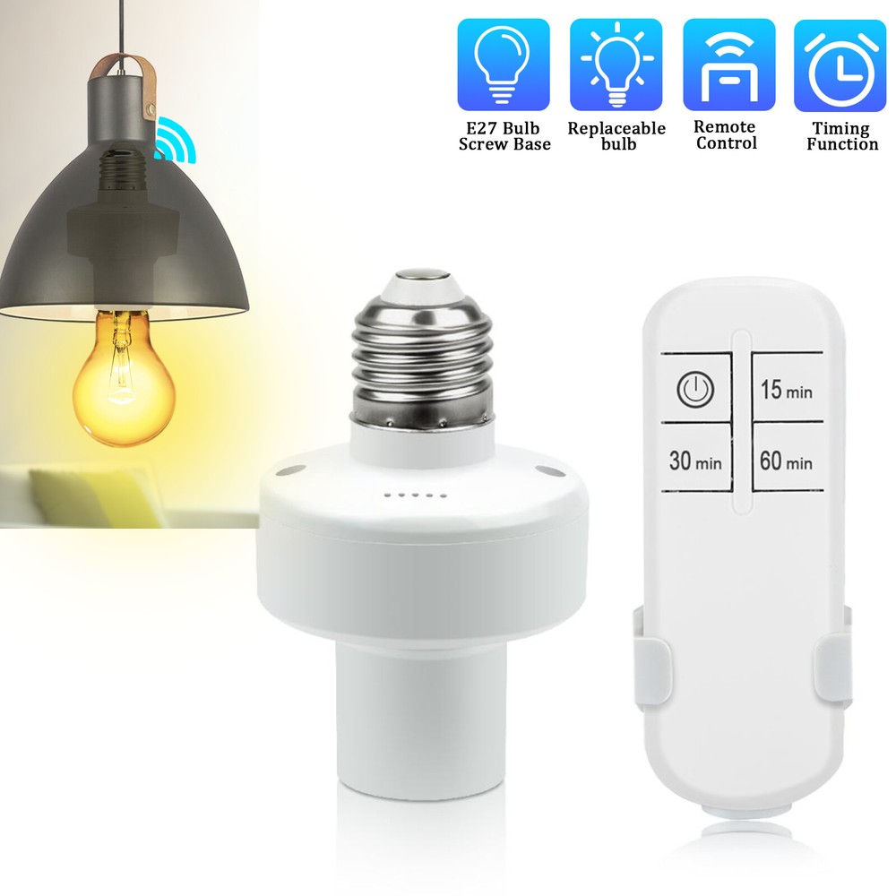 Wireless Remote Control Light Lamp E27 Screw Bulb Base Holder Cap Socket Switch