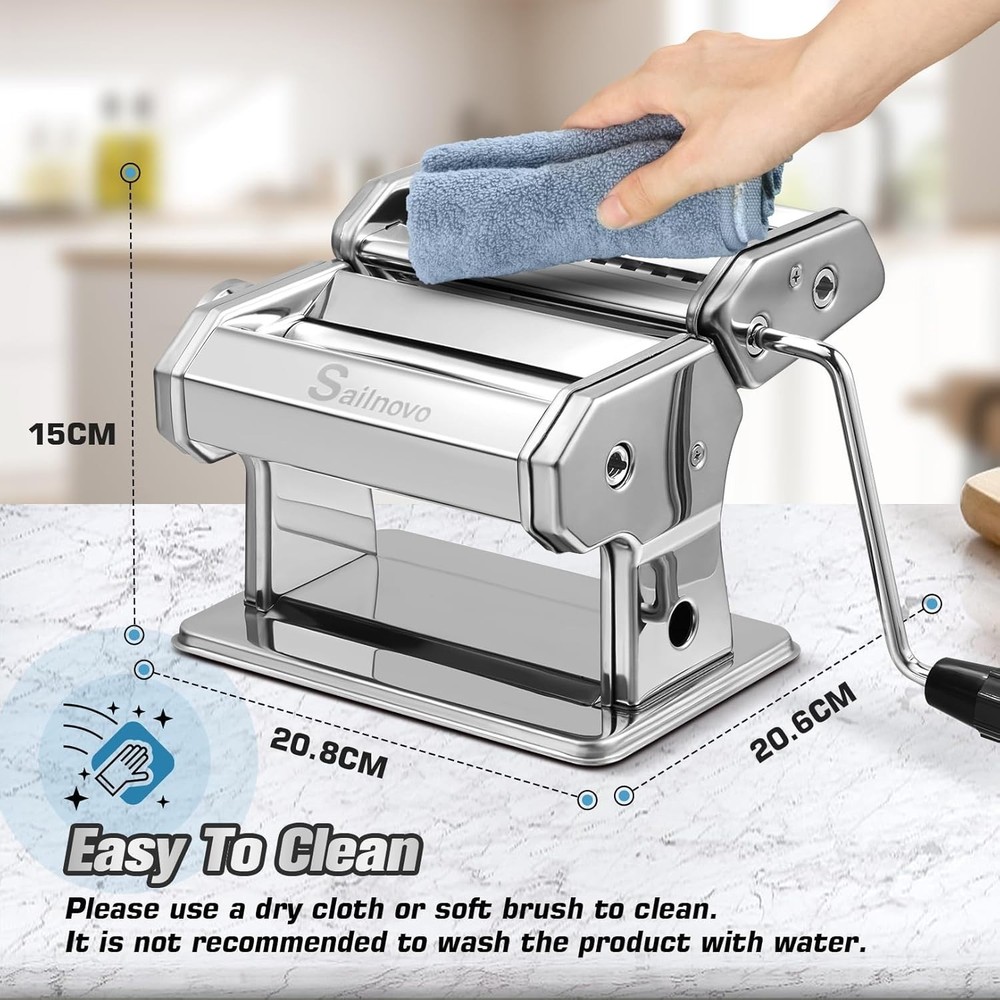 Manual Pasta Maker - 9 Adjustable Thickness Settings for All Pasta Types