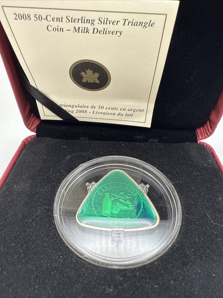 2008 Canada Milk Delivery Fifty Cent Triangular Coin Sterling Silver Proof.