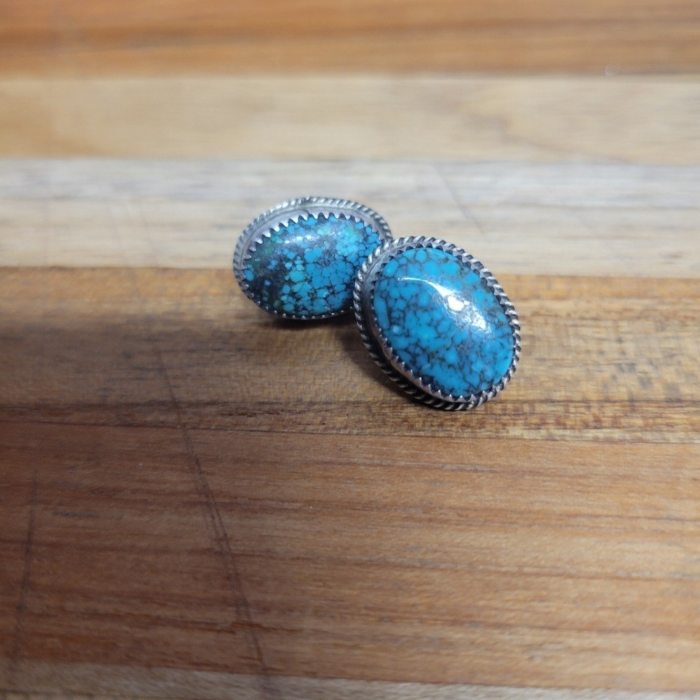 Hubi Turquoise Oval Stud Earrings 925 Sterling Silver