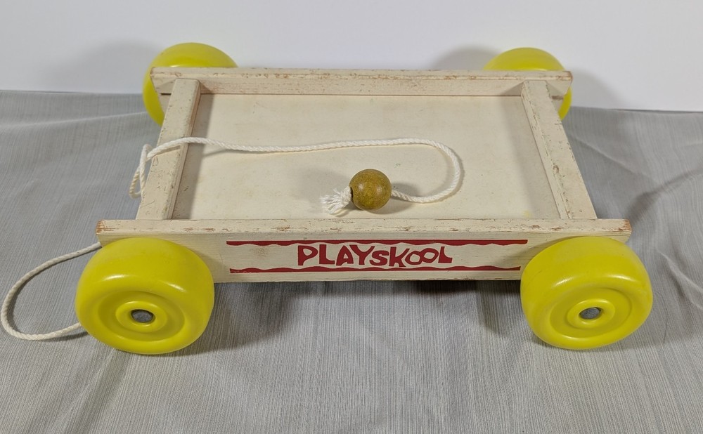 Vintage Playskool Pull Wagon With Yellow Wheels