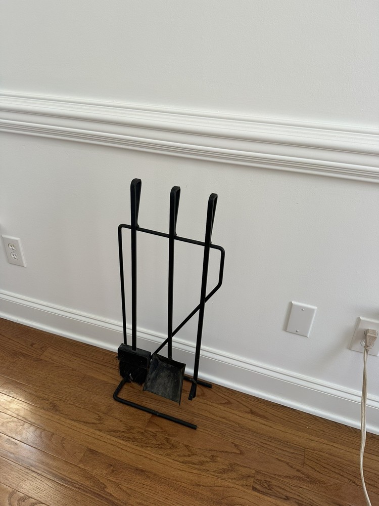 Vintage MCM Iron Modern Fireplace Tool Set Black