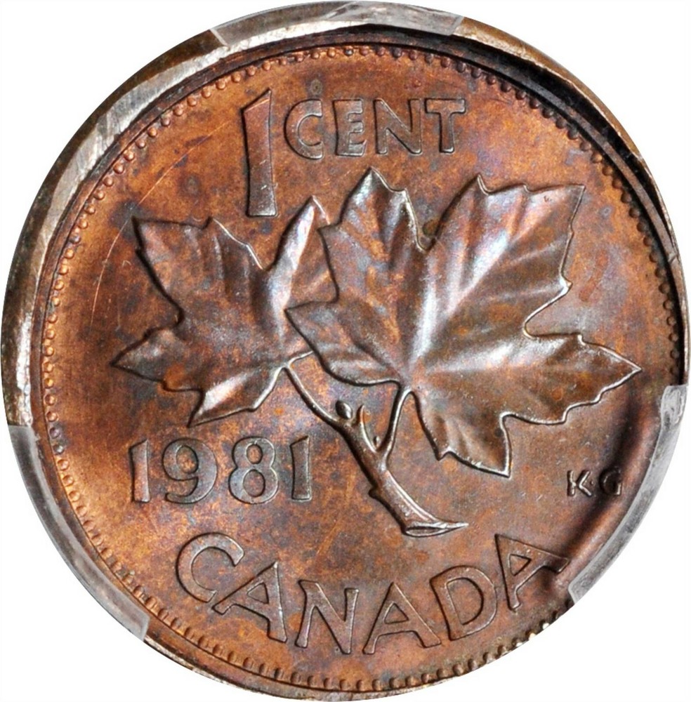 ER210 1981 CANADA. Mint Error -- Brockage, Split After Strike -- Cent, PCGS MS64