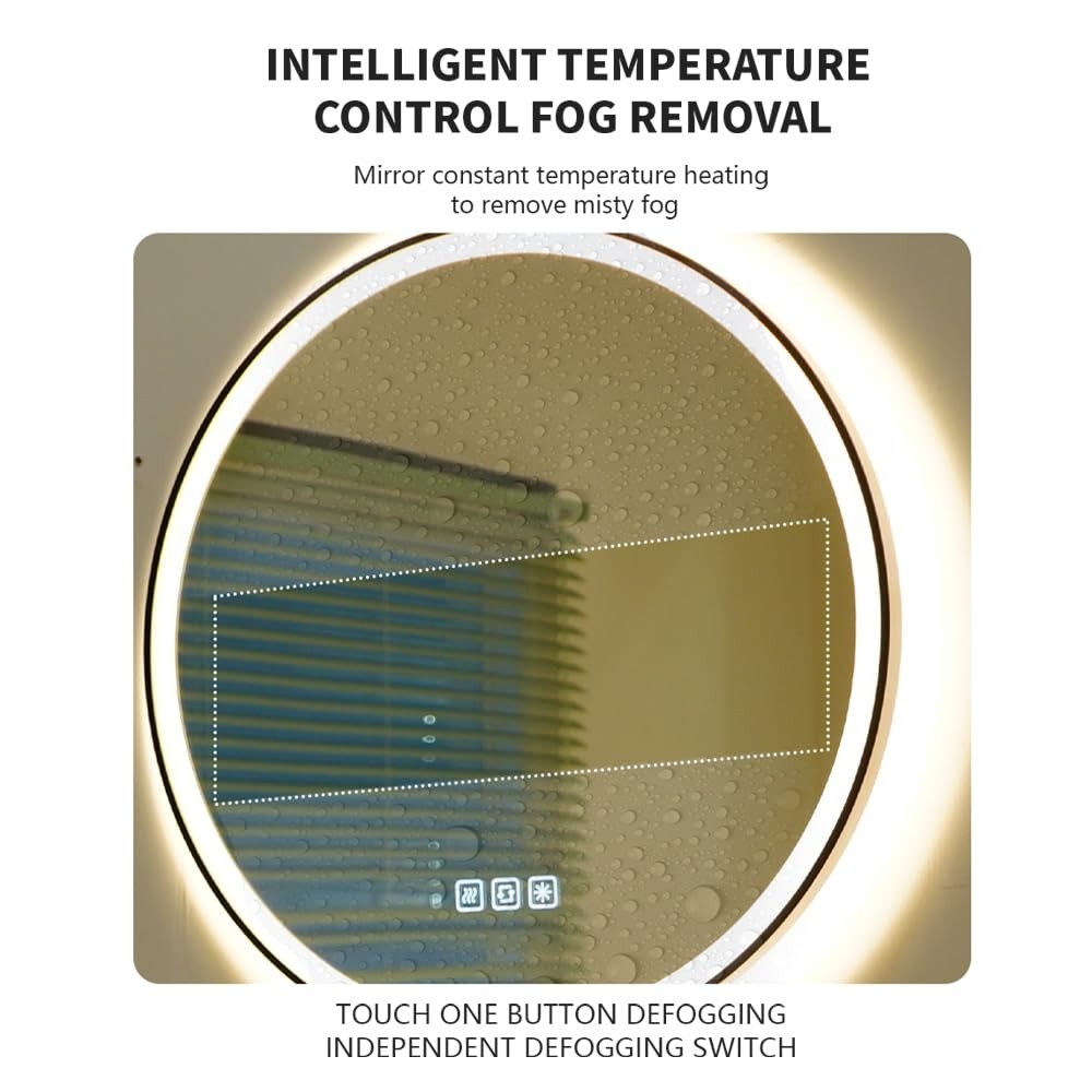 20inches Round LED Mirror,samrt Mirror Bathroom,Bathroom Mirror with Light,An...