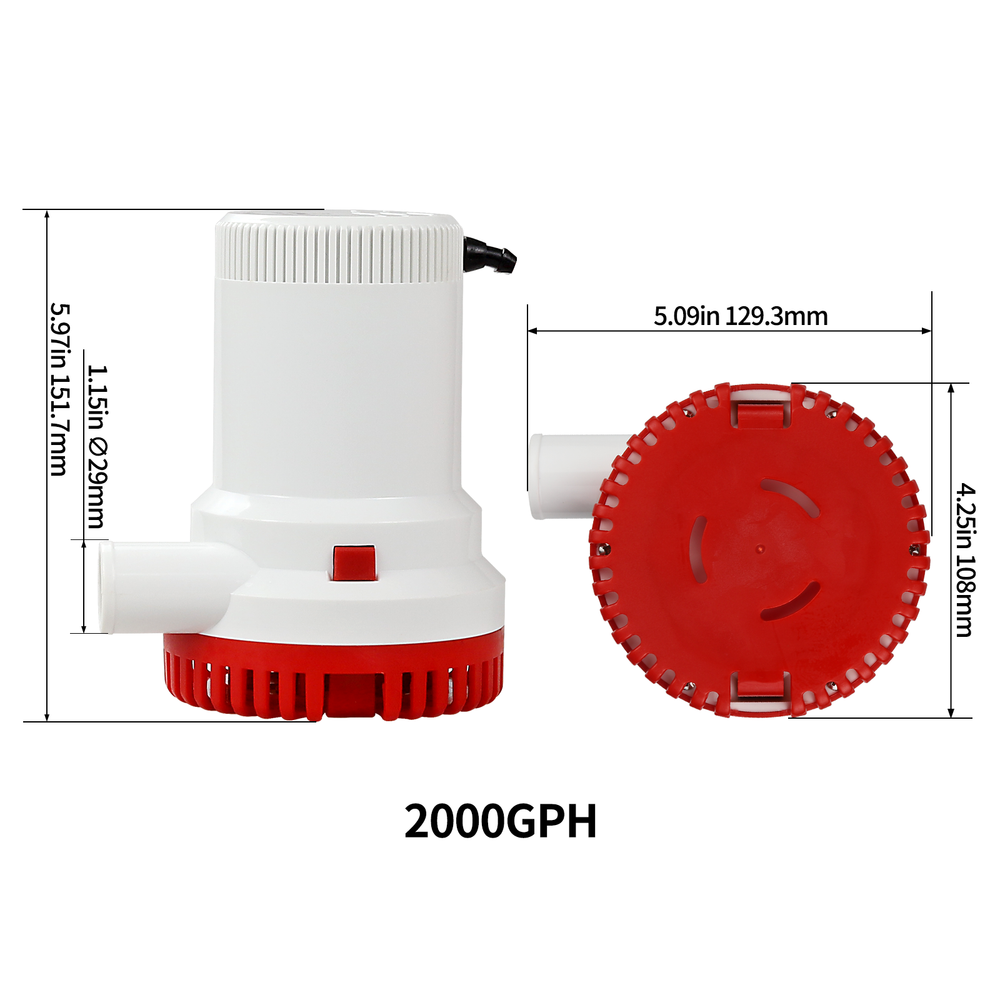 2000GPH New Bilge Boat Marine Water Pump 12V Submersible Plumbing Electric Pumps