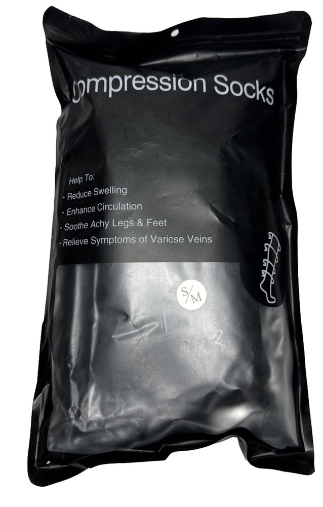 MIRACLE Socks COMPRESSION BLACK 2 Pack Unisex Size Small S/M