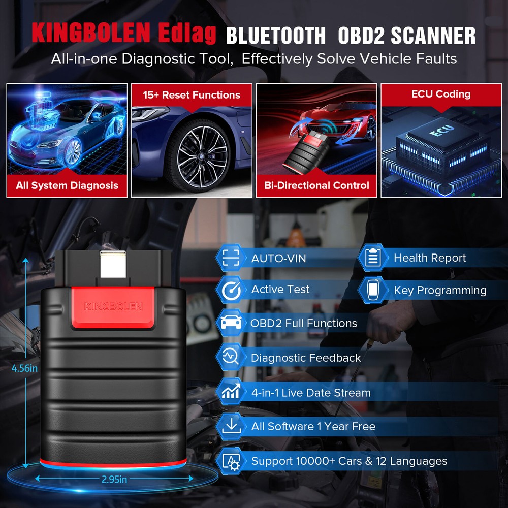 Kingbolen Ediag Bidirectional All System Scanner Car Diagnostic Tool Key Coding
