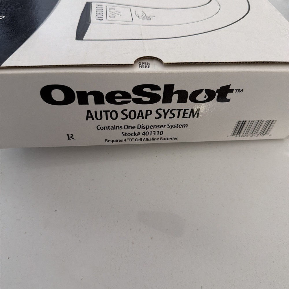 Soap dispenser with auto sensor. One Shot Auto Soap System