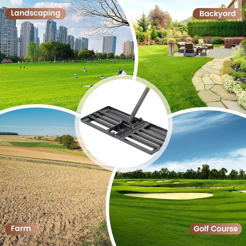 30"x10" Lawn Leveling Rake 6FT Adjustable Foldable Plate Heavy Duty