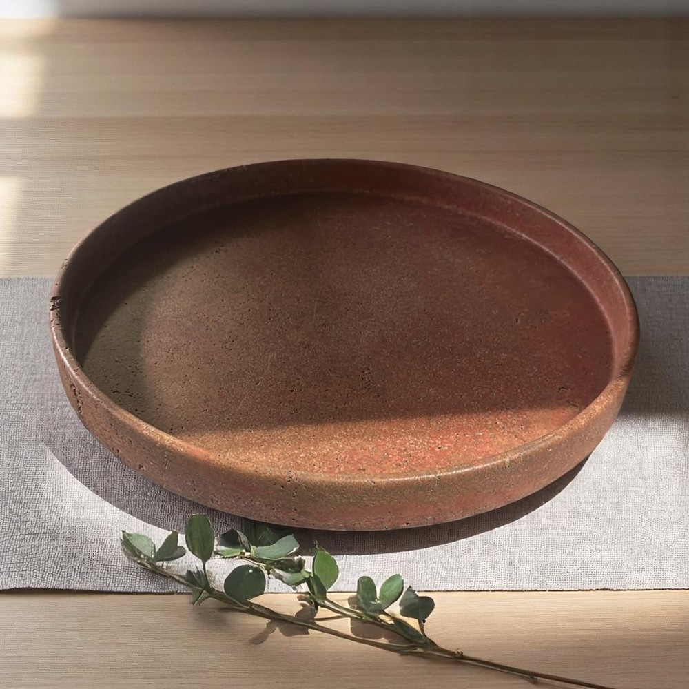 Decorative Centerpiece Plate In Red Travertine D.30Cm
