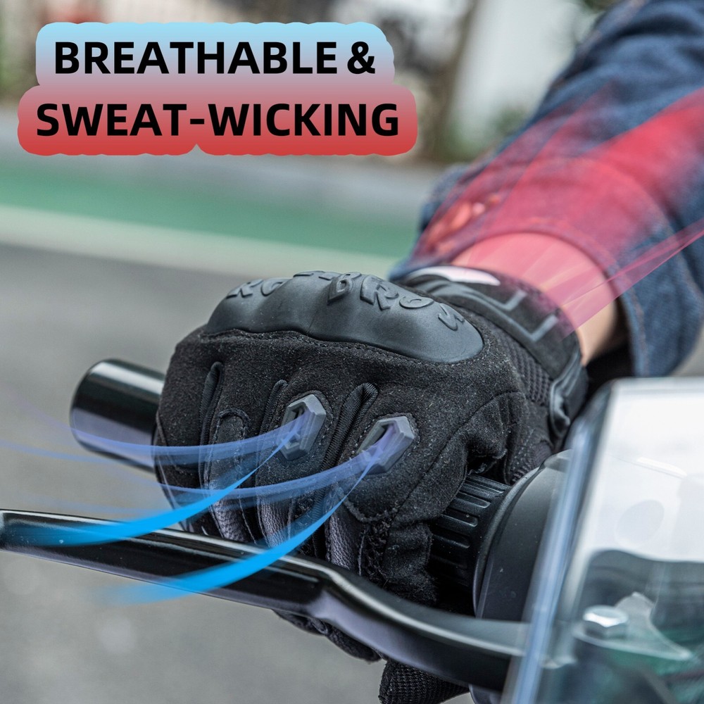 ROCKBROS Leather Motorcycle Gloves with Touchscreen Function and Protectors.