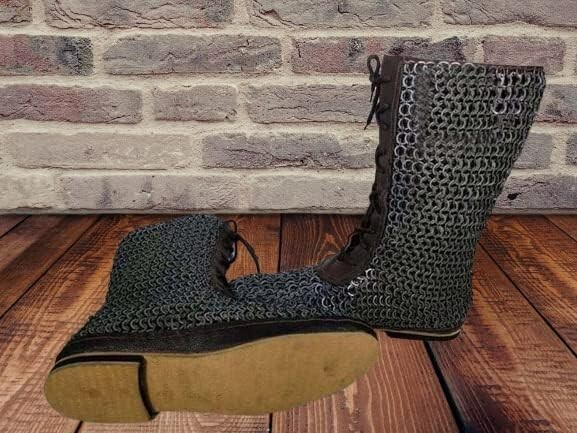 Medieval Leather Boots with Chainmail 09 mm Flat Riveted Ring SCA LARP Event