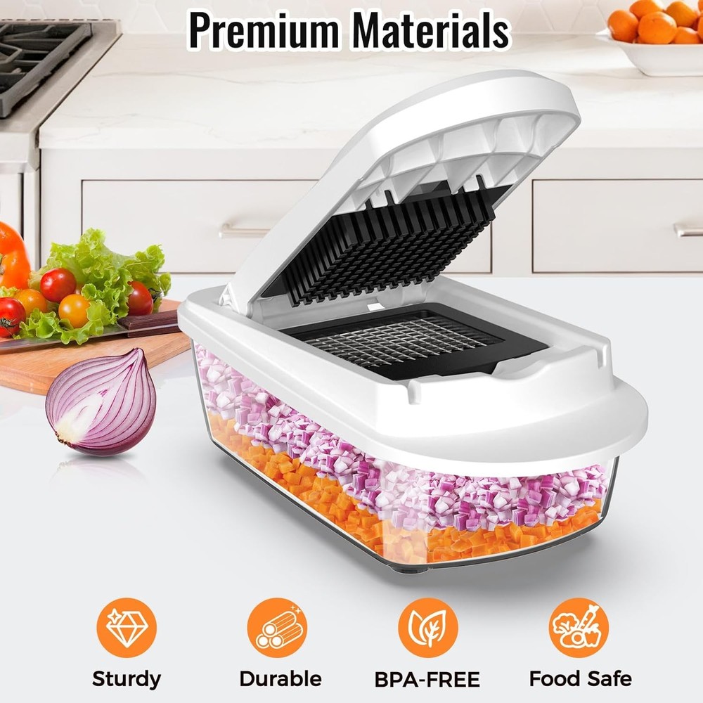 8-Blade All-in-1 Vegetable Chopper Slicer with Container, White