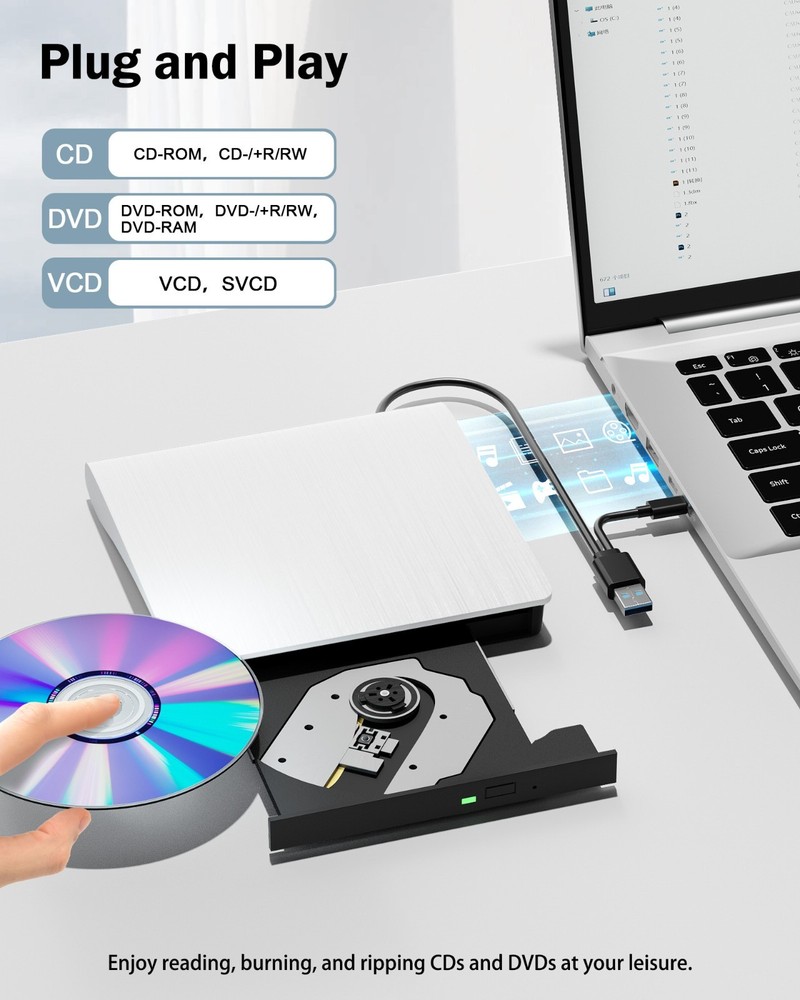 External CD/DVD Drive USB3.0 CD/DVD/VCD Read Writer Burner Player For Laptop PC