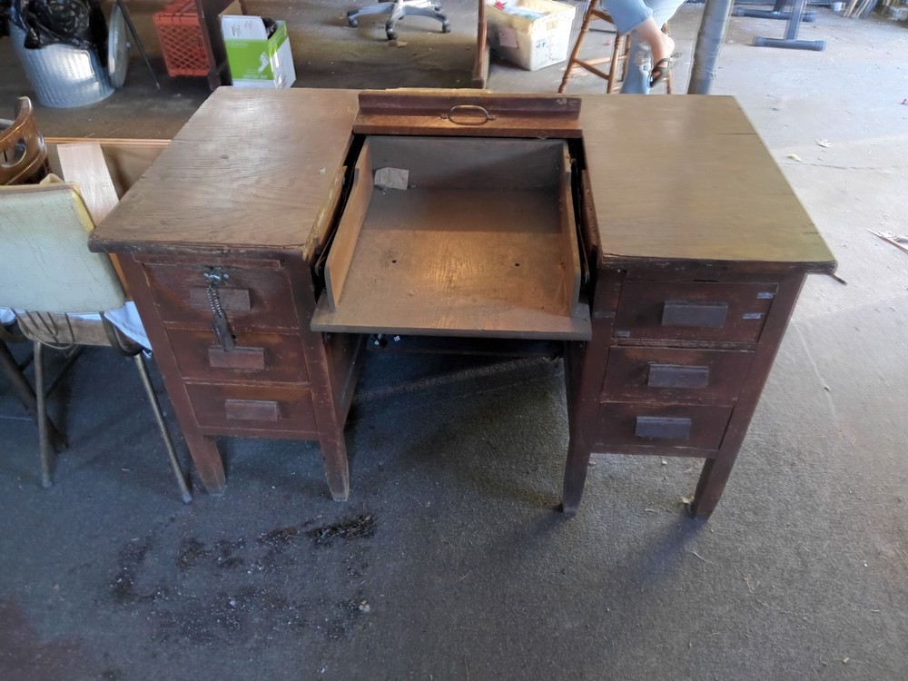 Antique Desk with Roll Top Storage Box Base