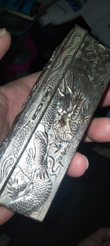 ANTIQUE SILVER METAL JAPANESE TRINKET BOX