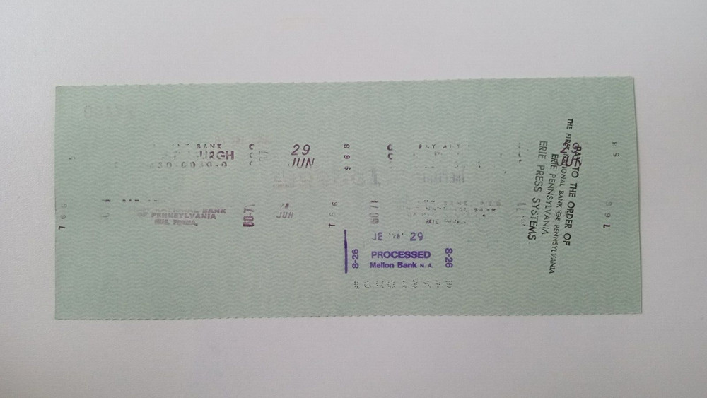 Erie Press Systems: 1978 Pittsburgh Pirates Expense Check