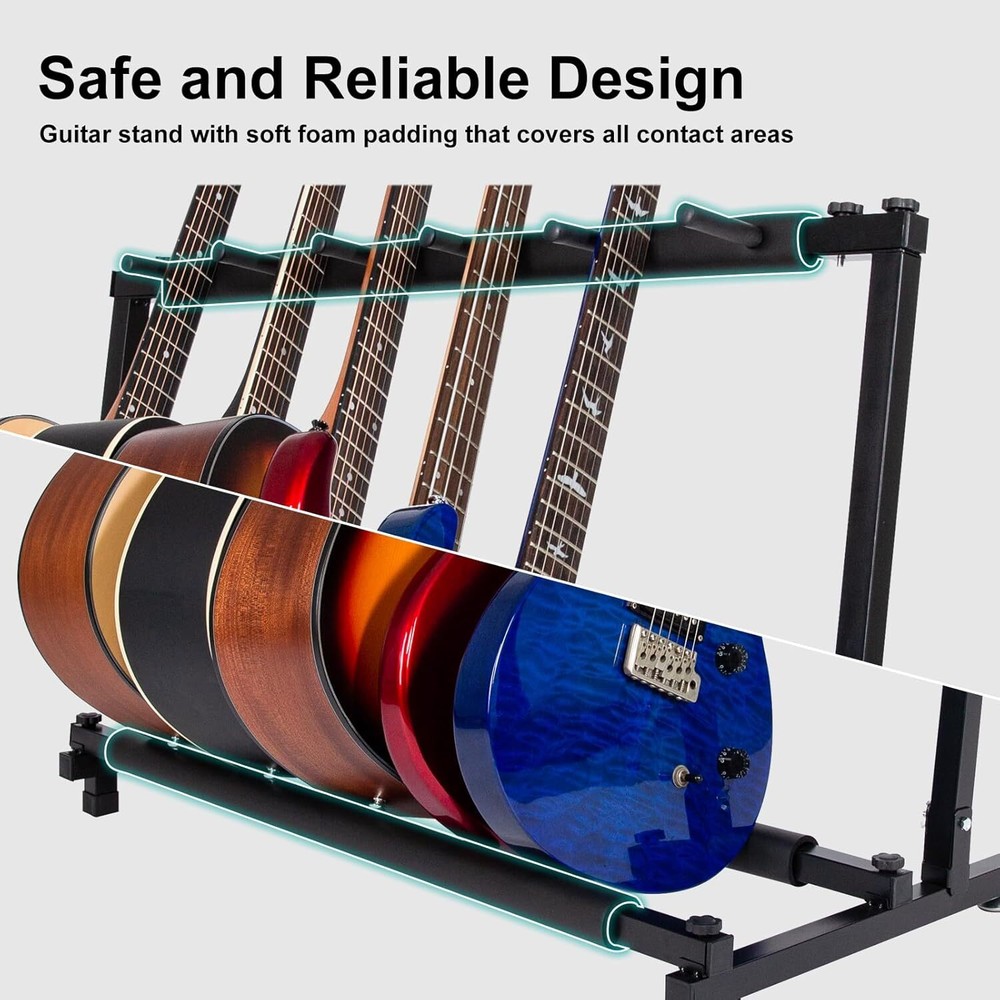 5 Multi Guitar Stand Rack with Folding Design, Multiple 5 Guitars, black