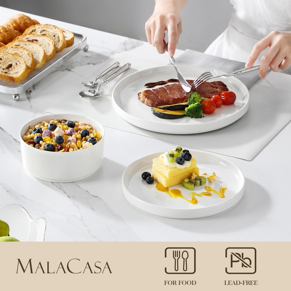 18 Pieces Porcelain Dinnerware Set, Modern White Dish Set for 6, Premium Serv...