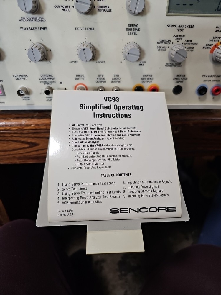 Sencore VC93 All Format VCR Analyzer