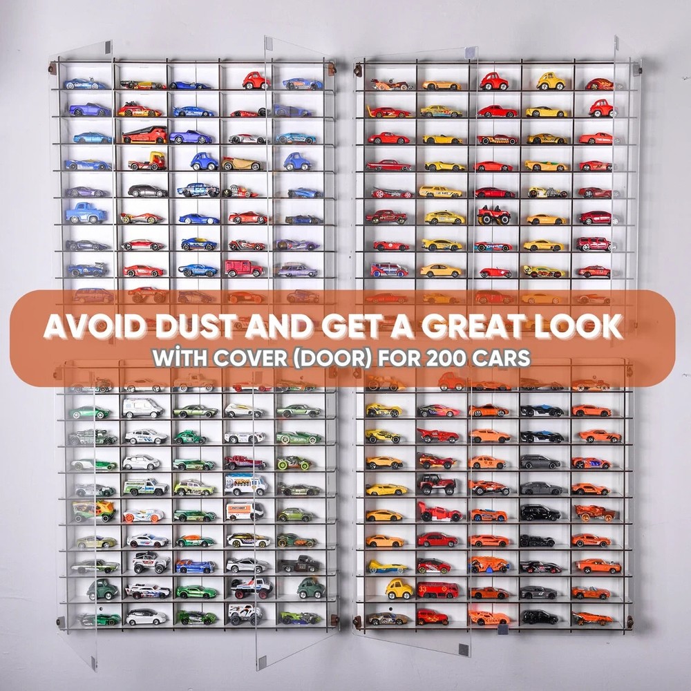 1:64 Diecast Car Display Case with Acrylic Doors – Wall Mount Storage Organizer