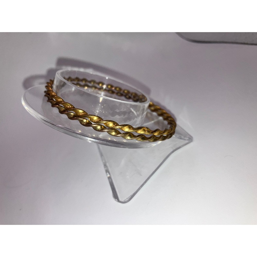 Two Brass Twisted Curved Around 2.75" Bangle Bracelets!