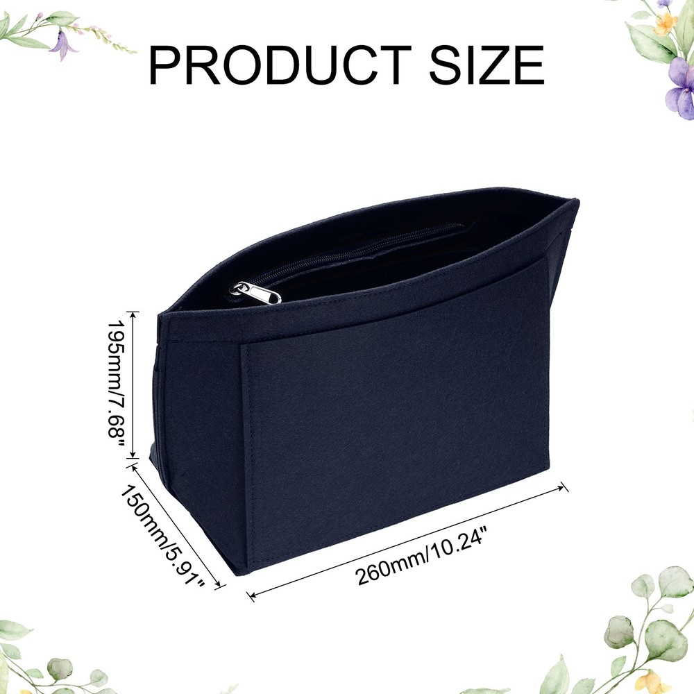 Purse Organizer Insert, Medium Felt Handbag Organizer with Zipper, Navy Blue