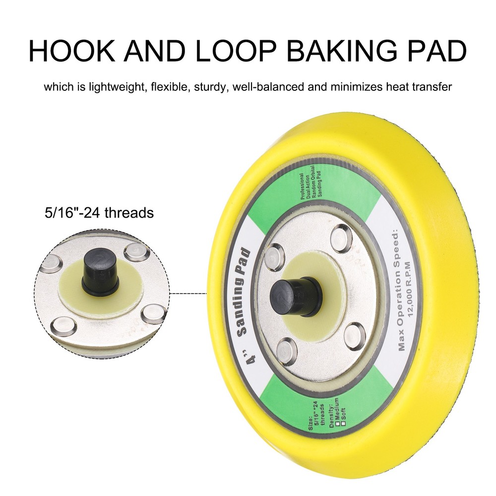 4" Hook and Loop Backing Sanding Pads with 5/16"-24 Thread, Y + B 2Pcs